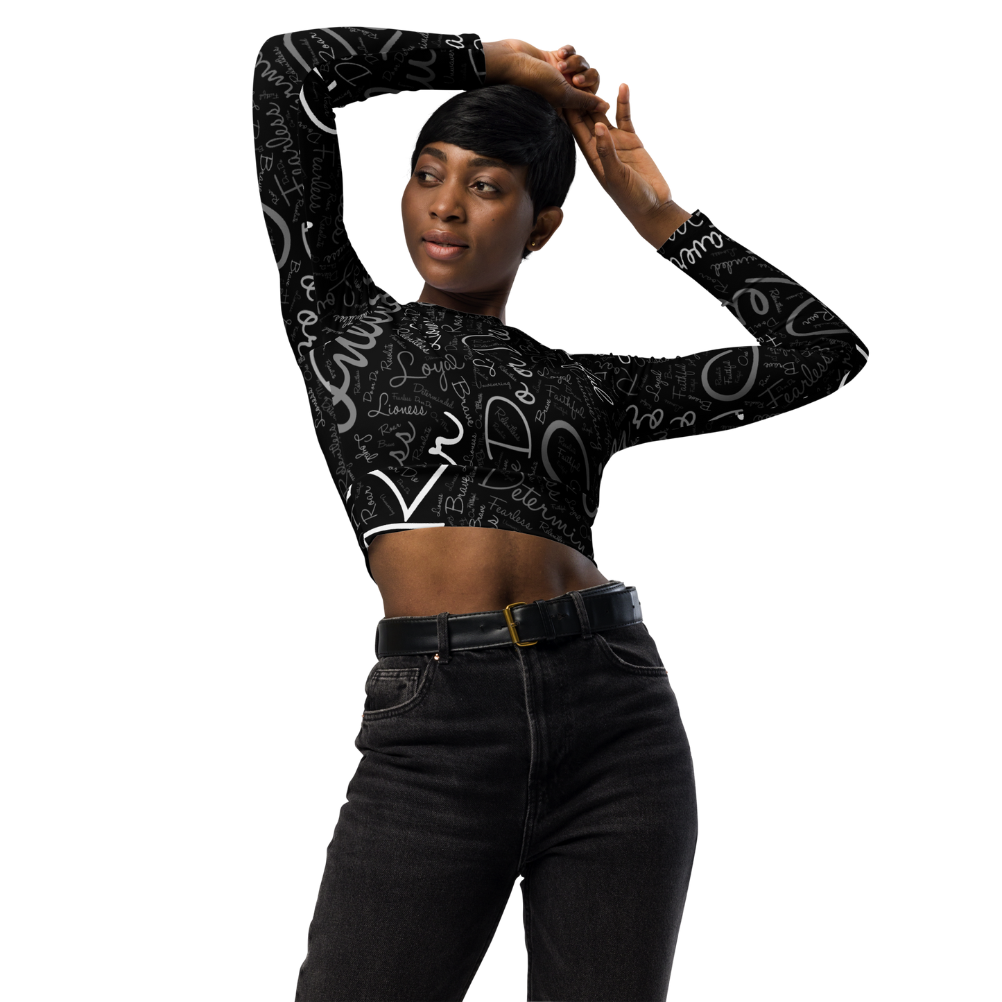 Lioness Elegance: Fitted Long-Sleeve Crop Top for Confident Style