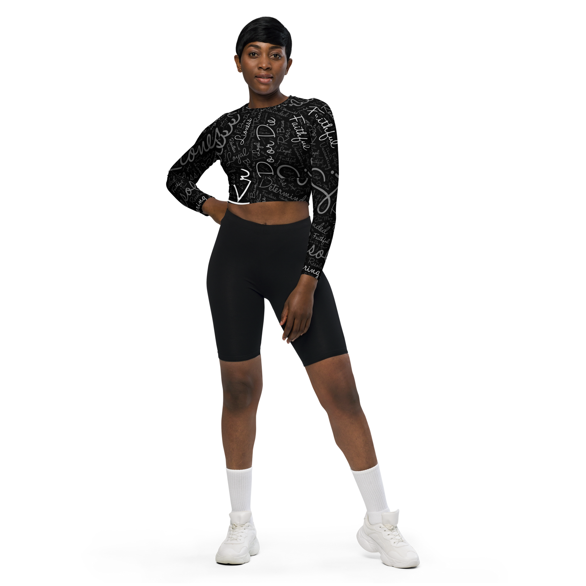 Lioness Elegance: Fitted Long-Sleeve Crop Top for Confident Style